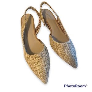NEW Seychelles Ornament Natural Raffia Pointed-Toe Slingback Pumps